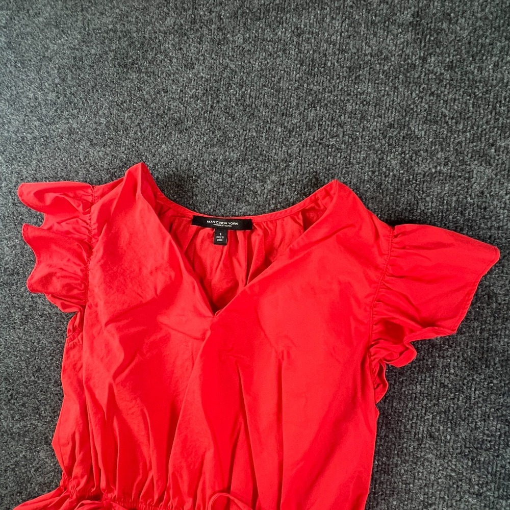Marc New York Andrew Marc Peplum Top Women Small Red Cotton Ruffle Sleeve V-Neck